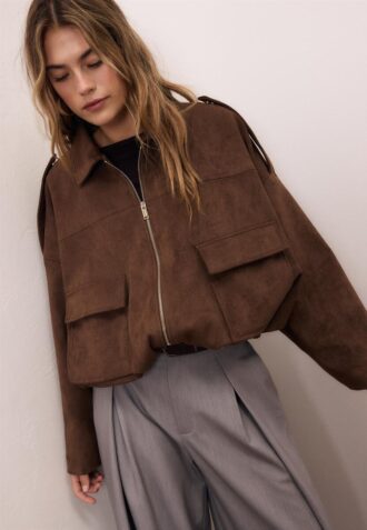 Faux Suede Bomber Jacket Faux Suede Bomber Jacket