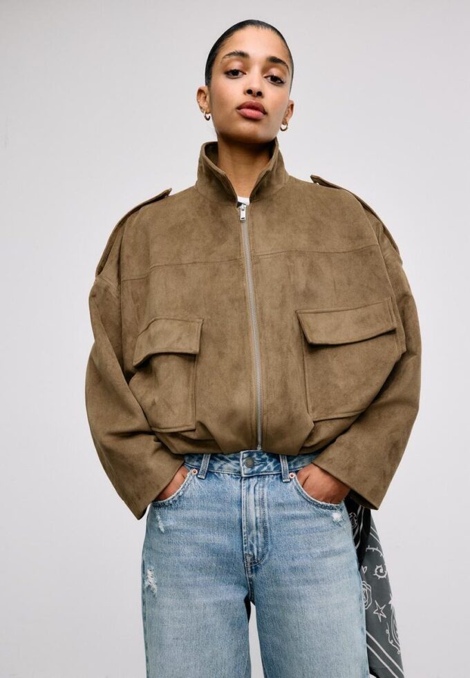 Faux Suede Bomber Jacket Faux Suede Bomber Jacket