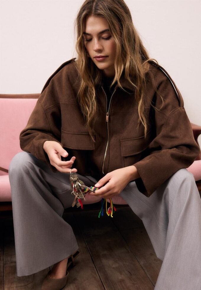 Faux Suede Bomber Jacket