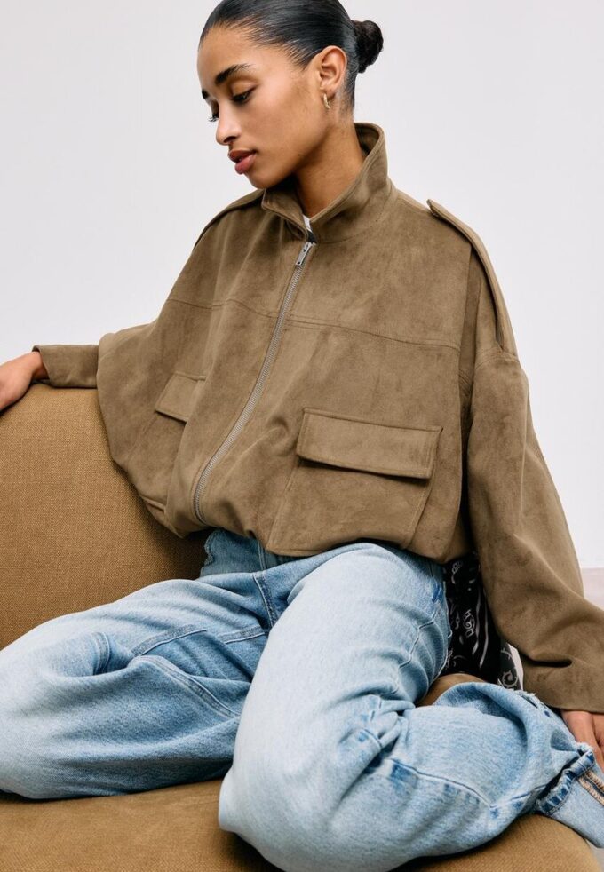 Faux Suede Bomber Jacket Faux Suede Bomber Jacket