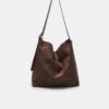 Faux Suede Bucket Bag with Strap Detail