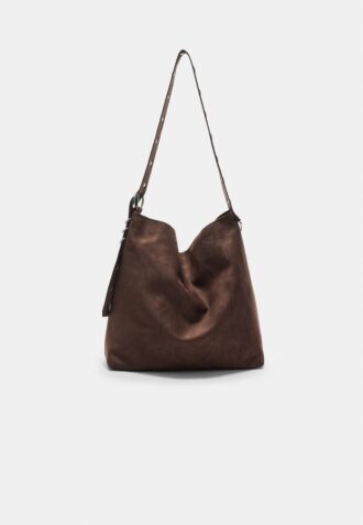 Faux Suede Bucket Bag with Strap Detail