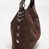 Faux Suede Bucket Bag with Strap Detail