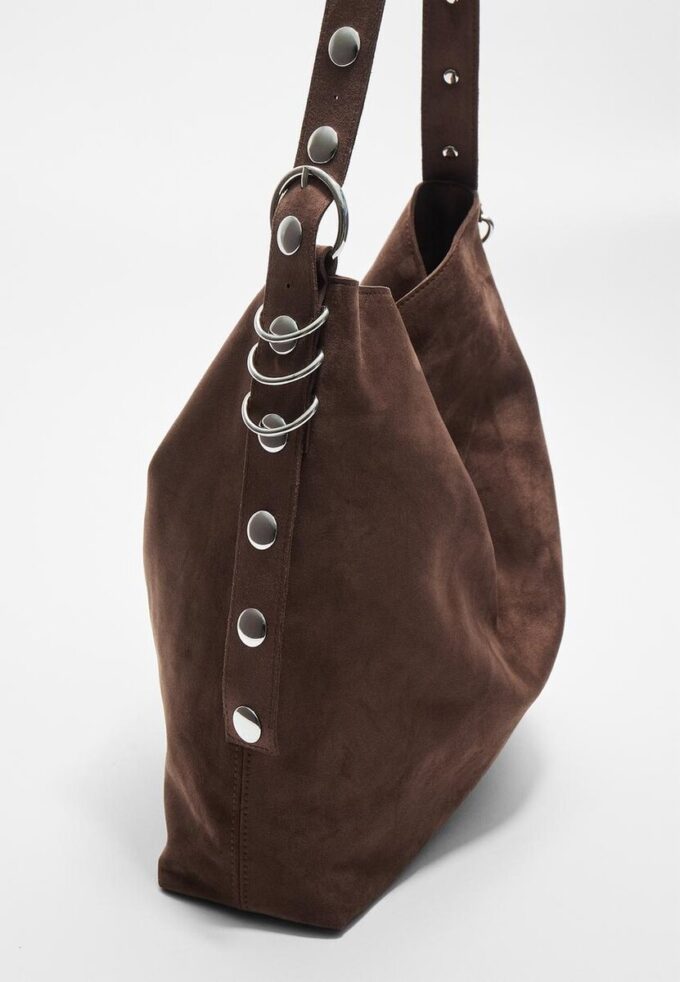 Faux Suede Bucket Bag with Strap Detail