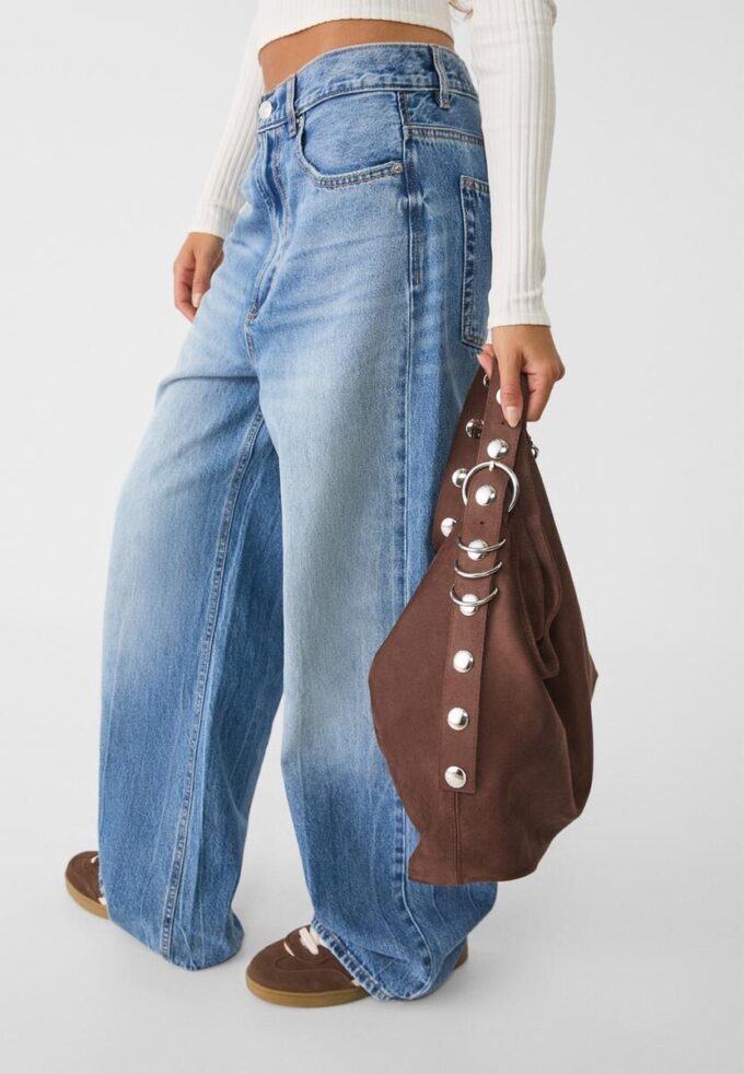 Faux Suede Bucket Bag with Strap Detail
