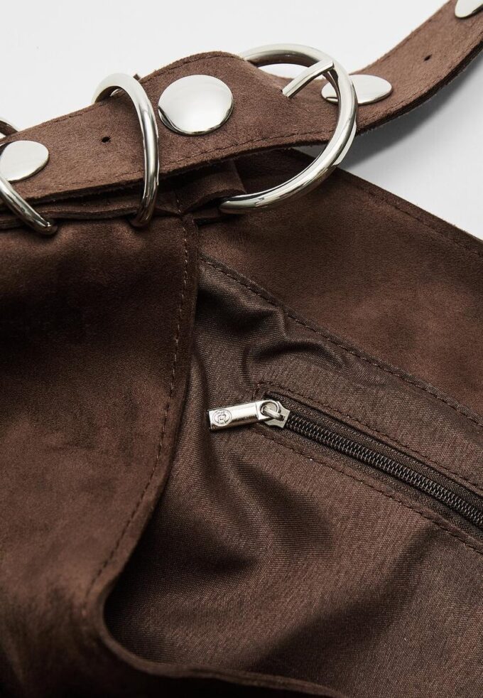Faux Suede Bucket Bag with Strap Detail