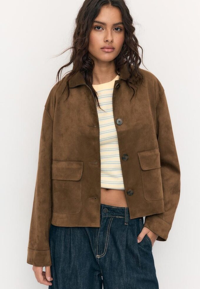 Faux Suede Jacket with Pockets Faux Suede Jacket with Pockets