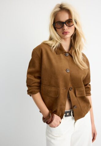 Faux Suede Jacket with Pockets