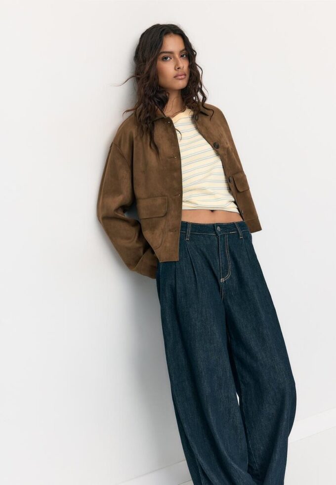 Faux Suede Jacket with Pockets Faux Suede Jacket with Pockets
