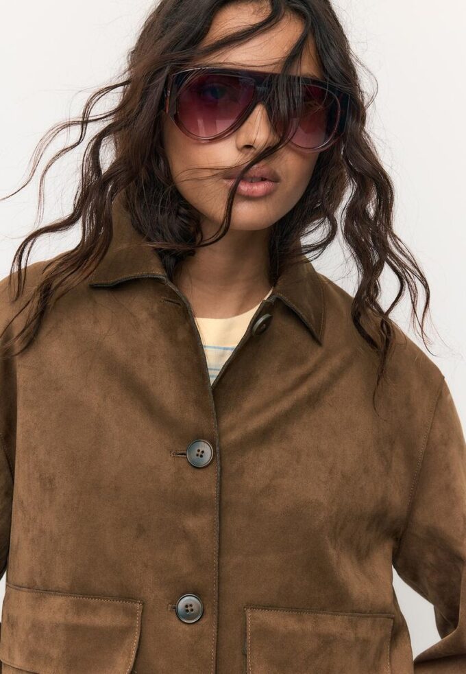 Faux Suede Jacket with Pockets Faux Suede Jacket with Pockets