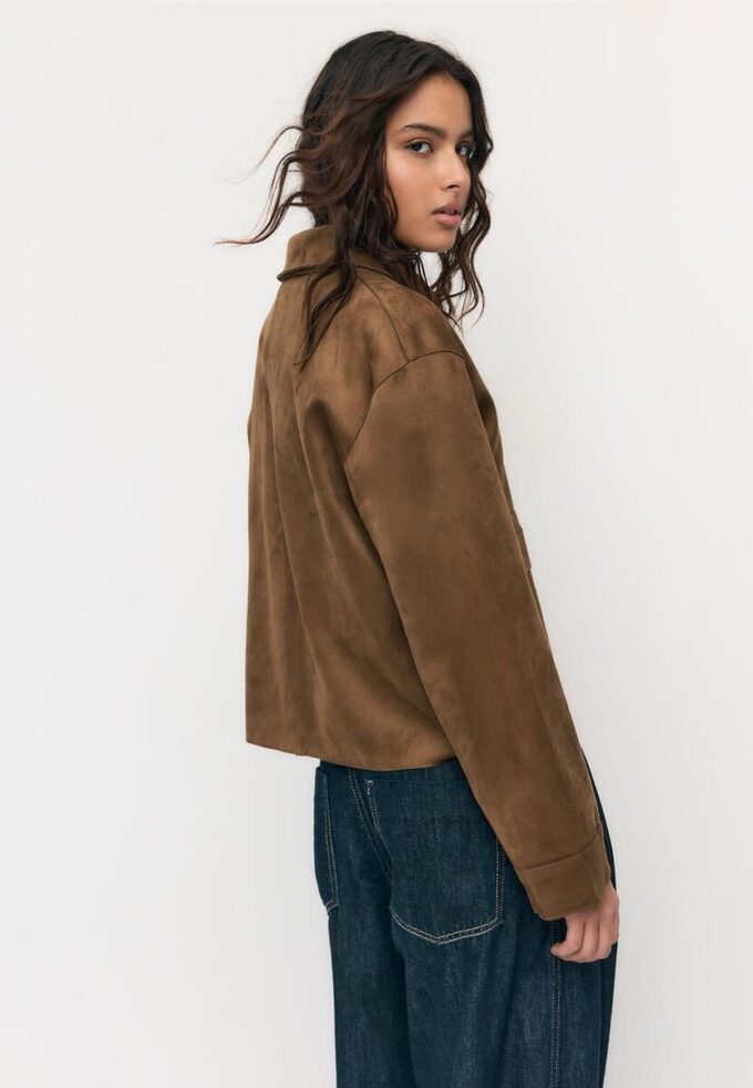 Faux Suede Jacket with Pockets Faux Suede Jacket with Pockets