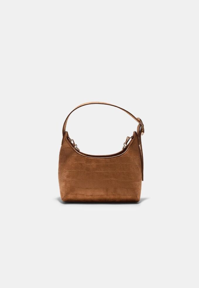 Faux Suede Shoulder Bag with Buckle Detail