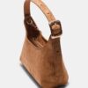 Faux Suede Shoulder Bag with Buckle Detail