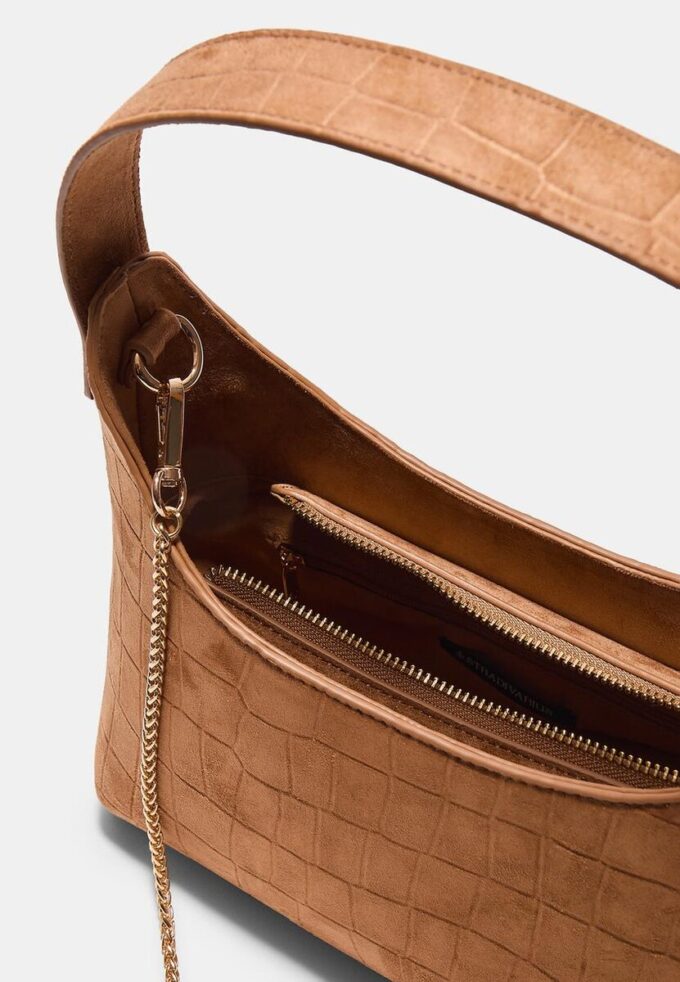 Faux Suede Shoulder Bag with Buckle Detail