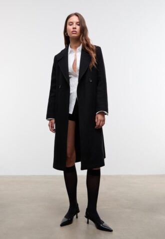 Felt Texture Coat with Belt