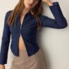 Fitted Double Zip Bengaline Denim Shirt