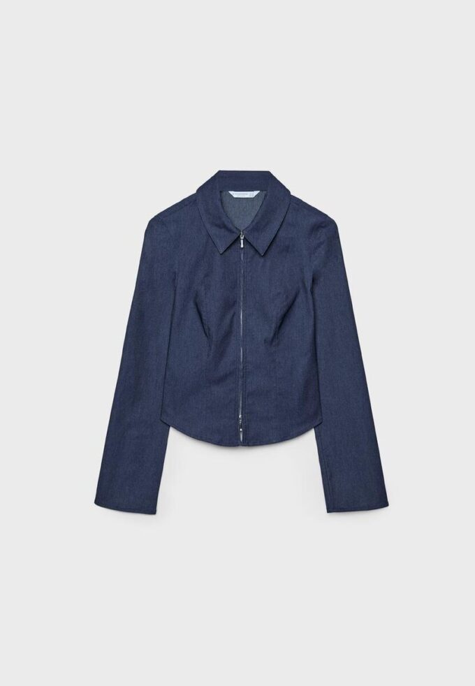Fitted Double Zip Bengaline Denim Shirt