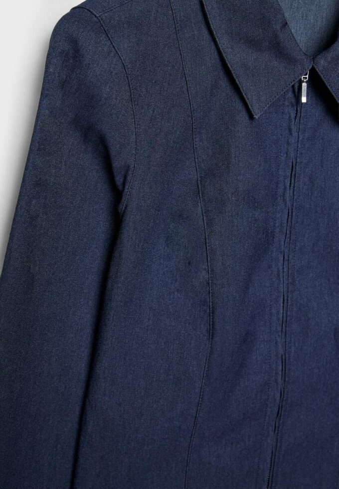 Fitted Double Zip Bengaline Denim Shirt