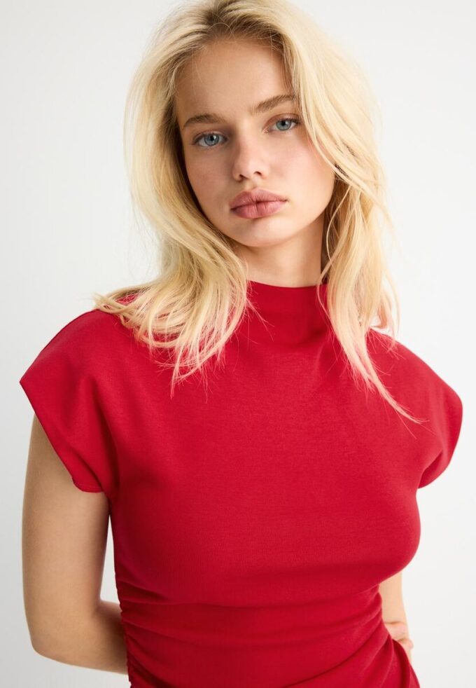 Fitted Short Dress with Ruched Detail Fitted Short Dress with Ruched Detail