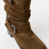 Flat Leather Buckle Ankle Boots