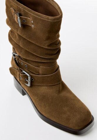 Flat Leather Buckle Ankle Boots