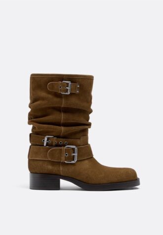 Flat Leather Buckle Ankle Boots