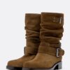 Flat Leather Buckle Ankle Boots