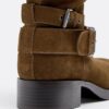 Flat Leather Buckle Ankle Boots