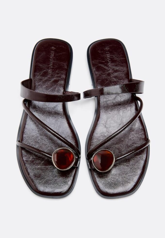 Flat Sandals with Stone Detail