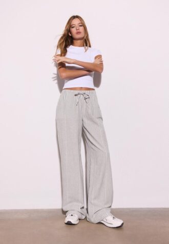Flowing Striped Linen Blend Trousers Flowing Striped Linen Blend Trousers
