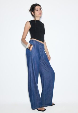 Flowy Denim Drawstring Trousers