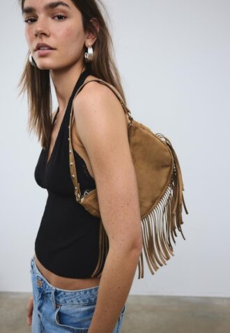 Fringed Moon Shoulder Bag