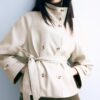 High Neck Leather Effect Trench Coat High Neck Leather Effect Trench Coat