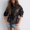 High Neck Leather Effect Trench Coat High Neck Leather Effect Trench Coat