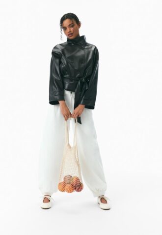 High Neck Leather Effect Trench Coat