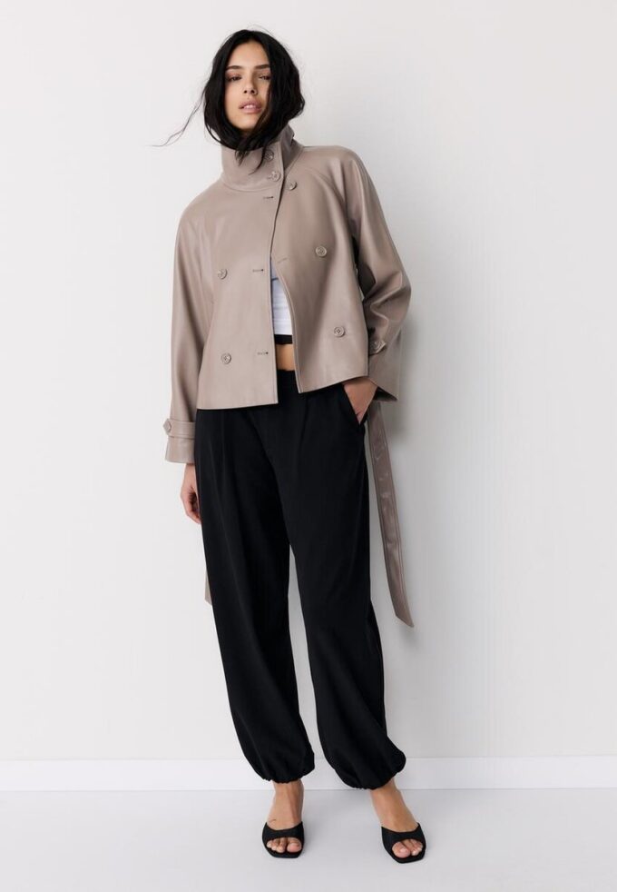 High Neck Leather Effect Trench Coat High Neck Leather Effect Trench Coat