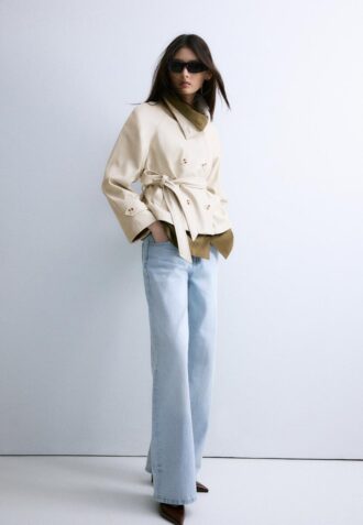 High Neck Leather Effect Trench Coat