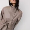 High Neck Leather Effect Trench Coat High Neck Leather Effect Trench Coat