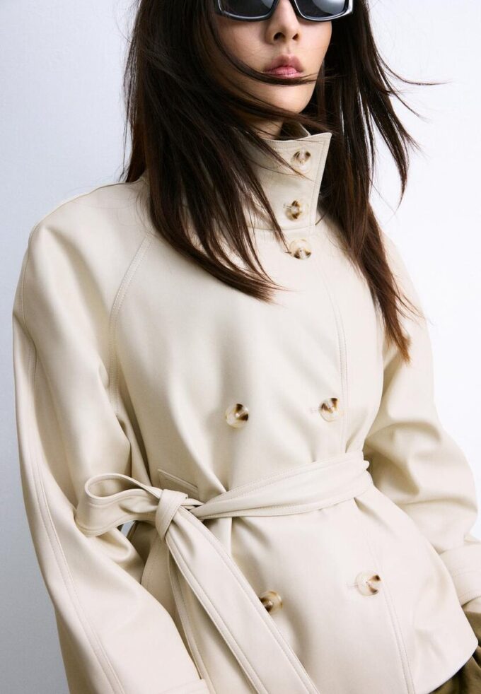 High Neck Leather Effect Trench Coat High Neck Leather Effect Trench Coat