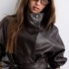 High Neck Leather Effect Trench Coat High Neck Leather Effect Trench Coat
