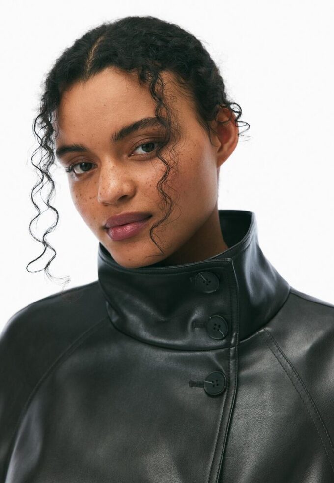 High Neck Leather Effect Trench Coat High Neck Leather Effect Trench Coat