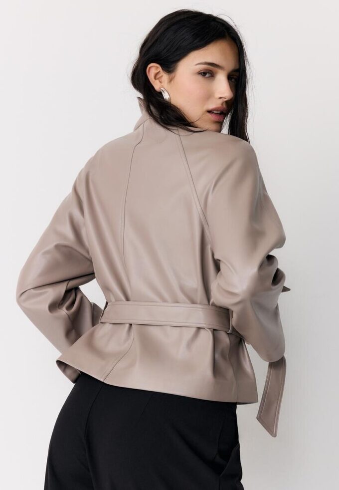High Neck Leather Effect Trench Coat High Neck Leather Effect Trench Coat