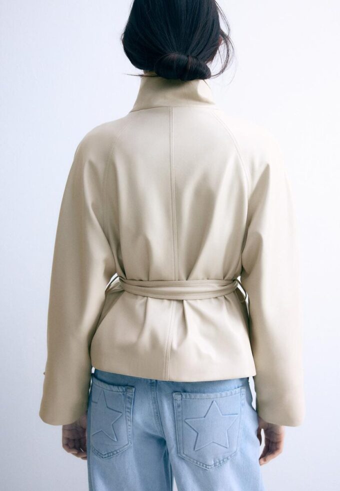 High Neck Leather Effect Trench Coat High Neck Leather Effect Trench Coat