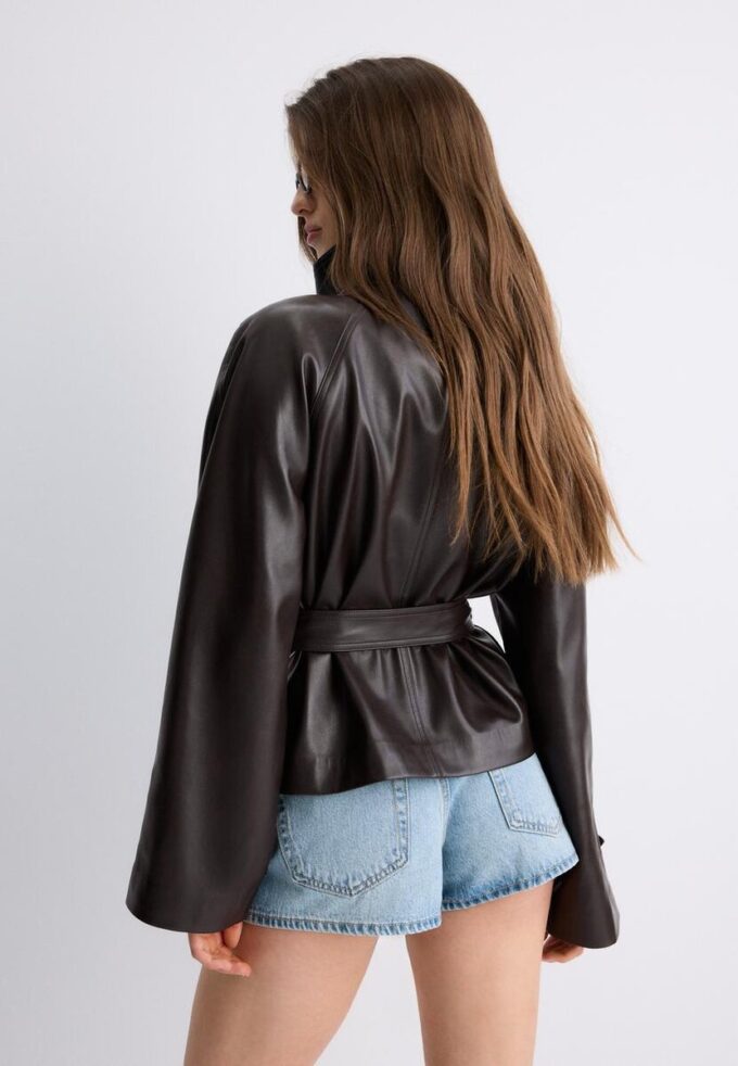 High Neck Leather Effect Trench Coat High Neck Leather Effect Trench Coat