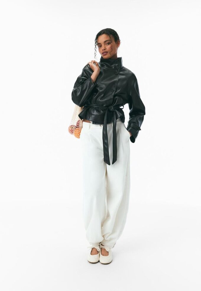 High Neck Leather Effect Trench Coat High Neck Leather Effect Trench Coat