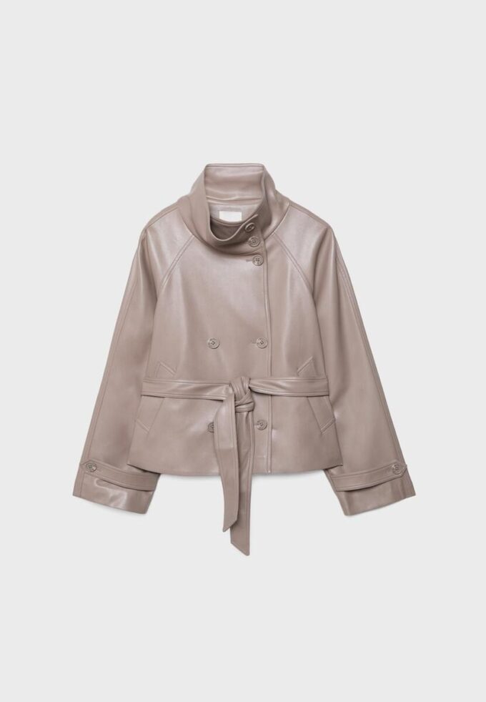 High Neck Leather Effect Trench Coat High Neck Leather Effect Trench Coat