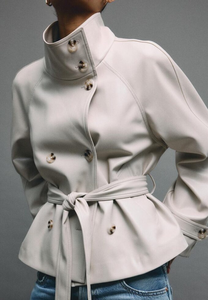 High Neck Leather Effect Trench Coat High Neck Leather Effect Trench Coat