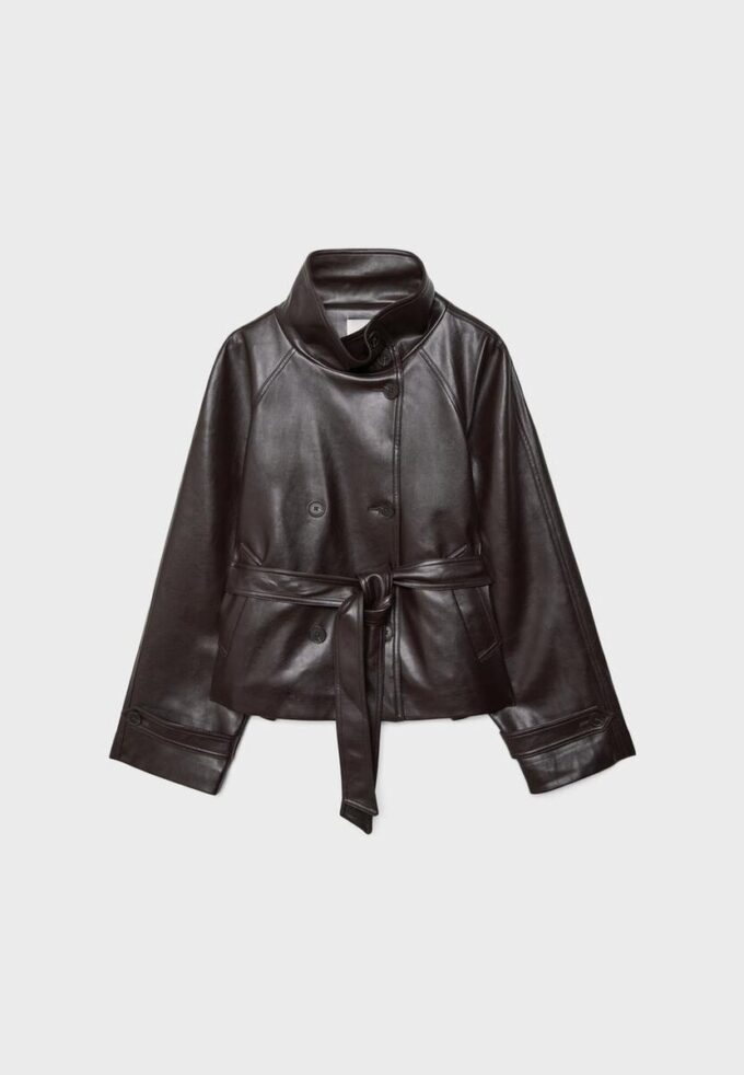 High Neck Leather Effect Trench Coat High Neck Leather Effect Trench Coat