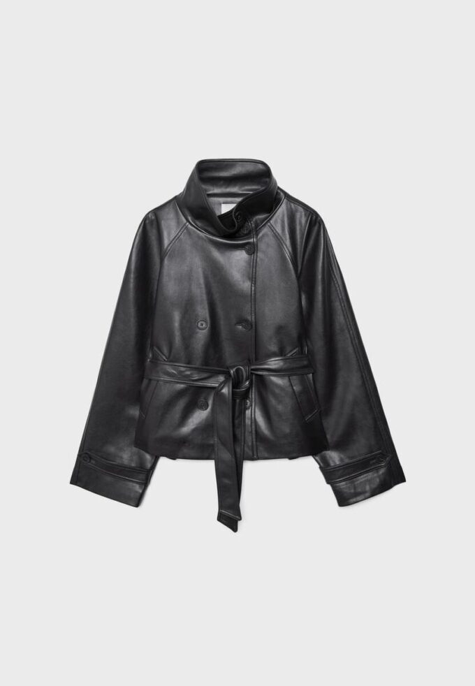 High Neck Leather Effect Trench Coat High Neck Leather Effect Trench Coat