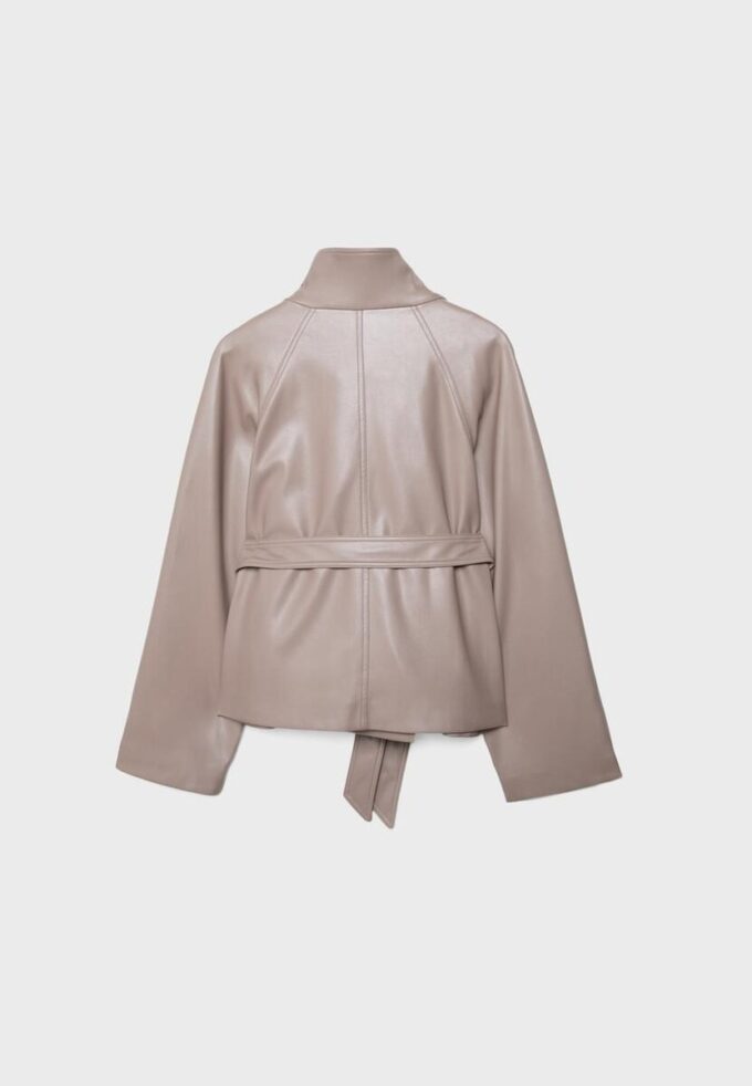 High Neck Leather Effect Trench Coat High Neck Leather Effect Trench Coat